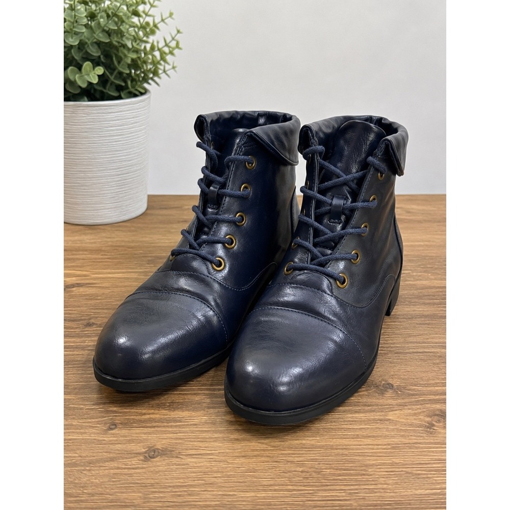Comfortview Darcy Navy Blue Lace Up Cap Toe Ankle Boots 9.5W 55115